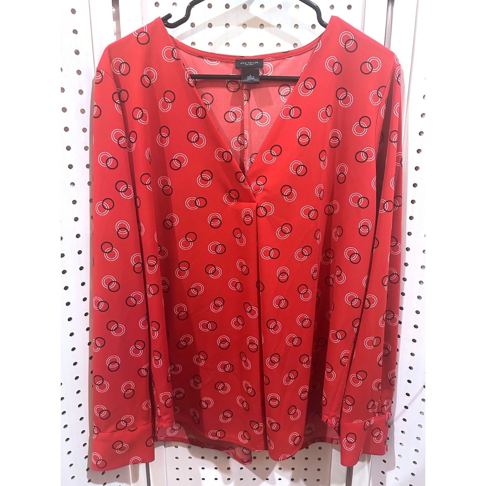 Ann Taylor Factory Red Printed Long-Sleeve Blouse